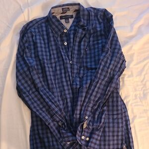 Tommy Hilfiger Navy and Black Plaid Shirt